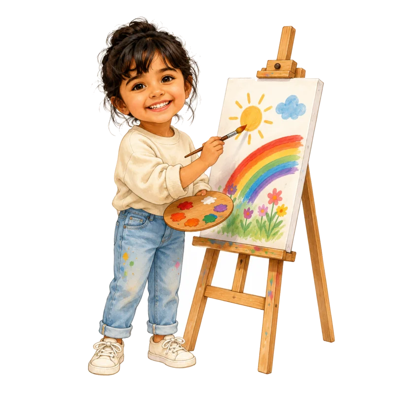 بنت ترسم على لوحة بأسلوب كتب نوري